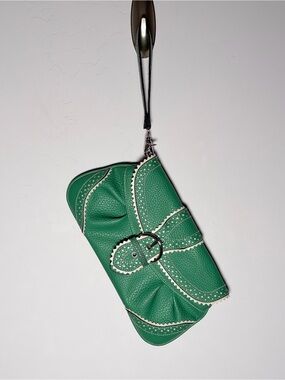 The CUTEST Green Leather Wristlet Clutch with Decorative Buckle